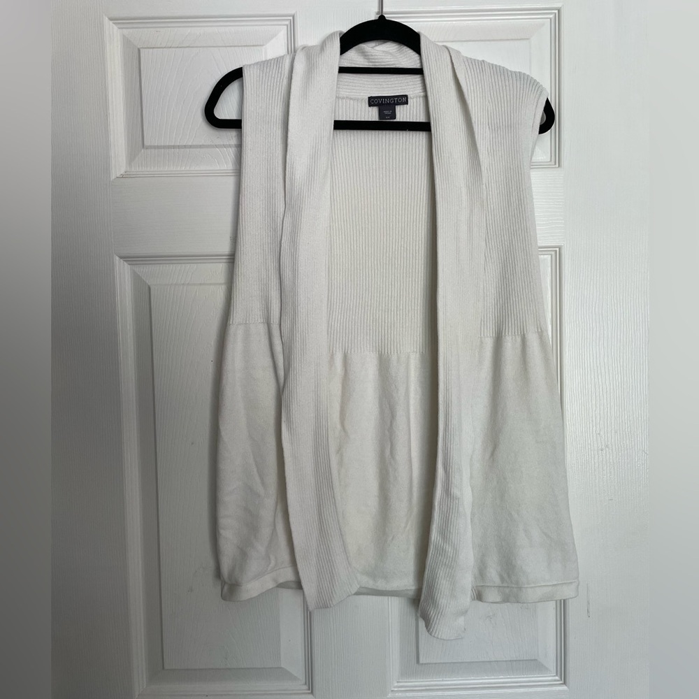 Covington small White Open-Front Sweater Vest Normcore Chic Minimalist